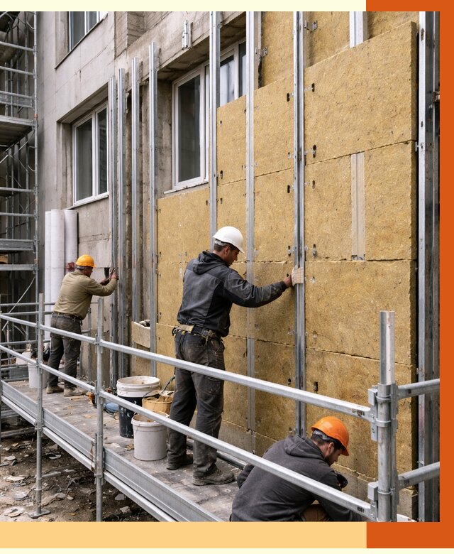 Утепление вентилируемого фасада в Альметьевске от 5813 руб/м2 — монтаж и утепление вентфасад | ТепломастерЛьм